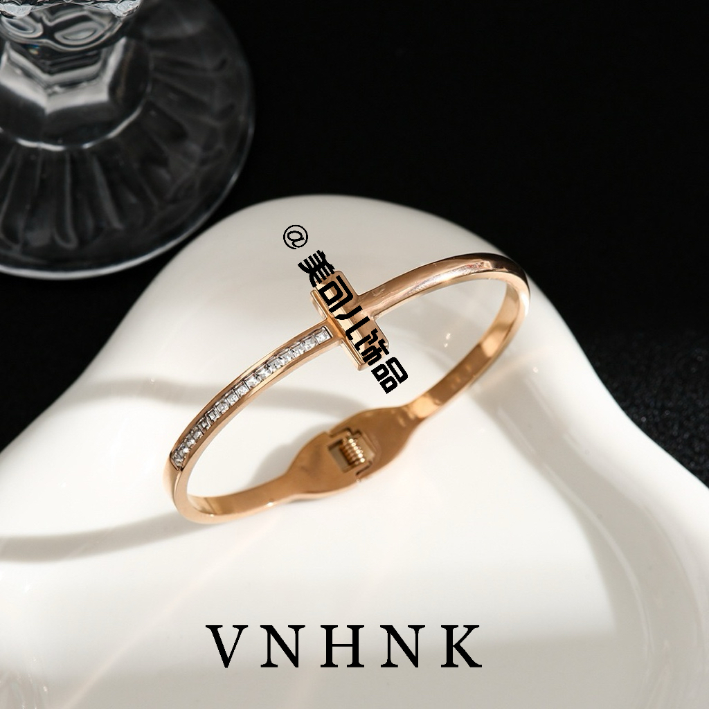 钛钢合成锆石手镯 美可儿  E514    玫瑰色 (60x50mm）气质手镯