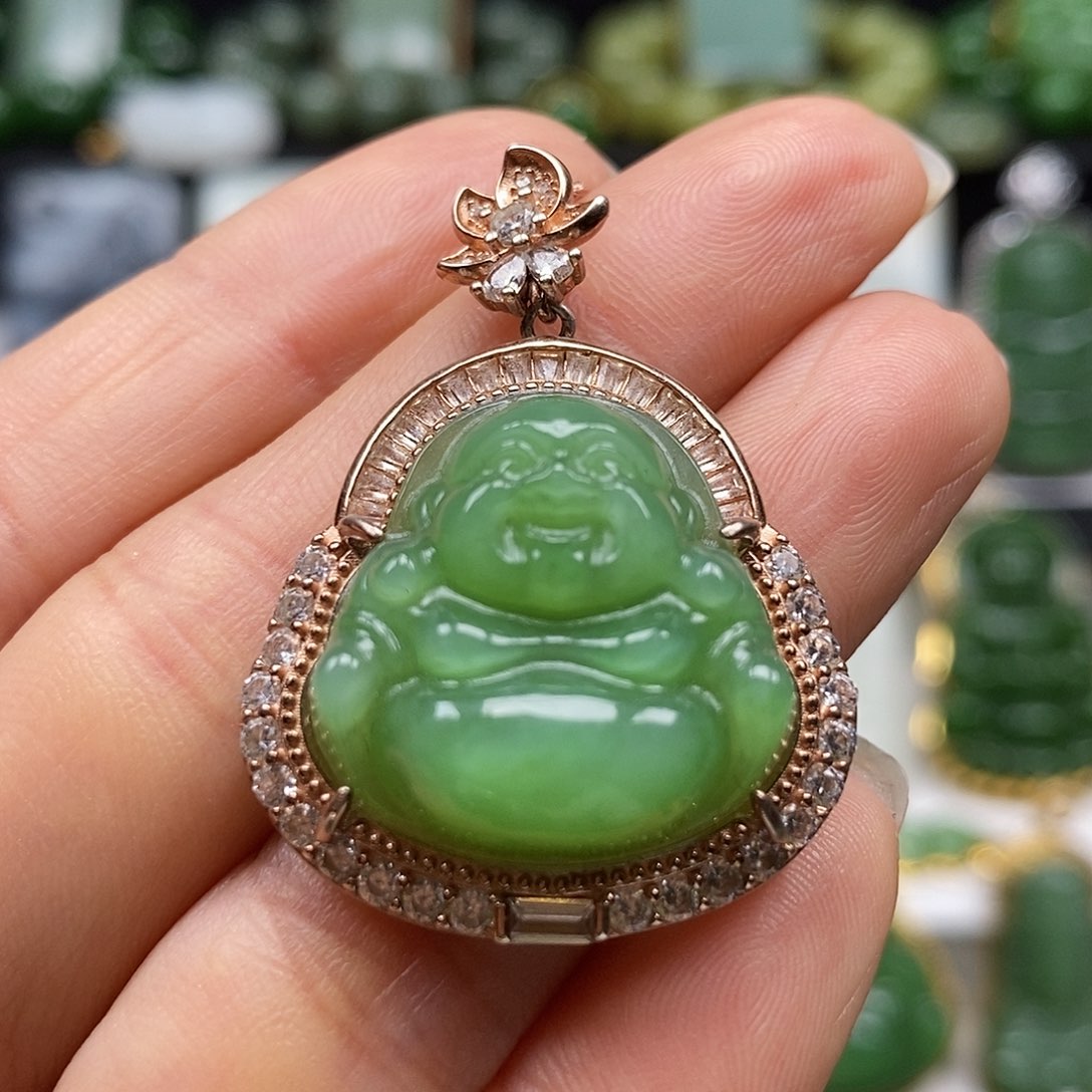 和田玉颈饰银S925镶嵌