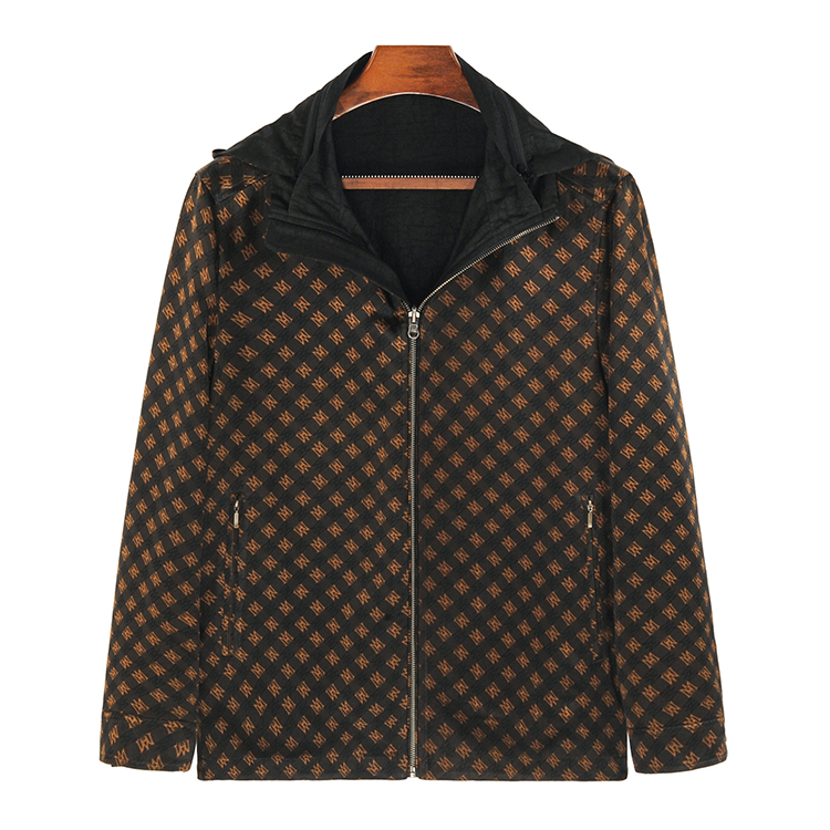 88771 男士双层立领连帽拉链外套 桑蚕丝重磅重缎香云纱中式上衣