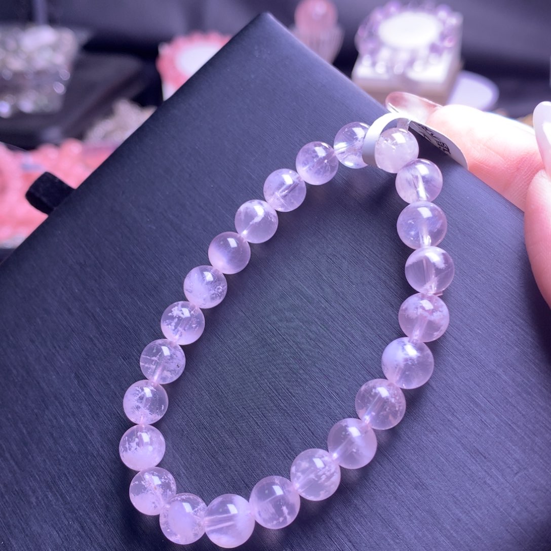 十***杪水晶手串银S925镶嵌粉雪花幽灵