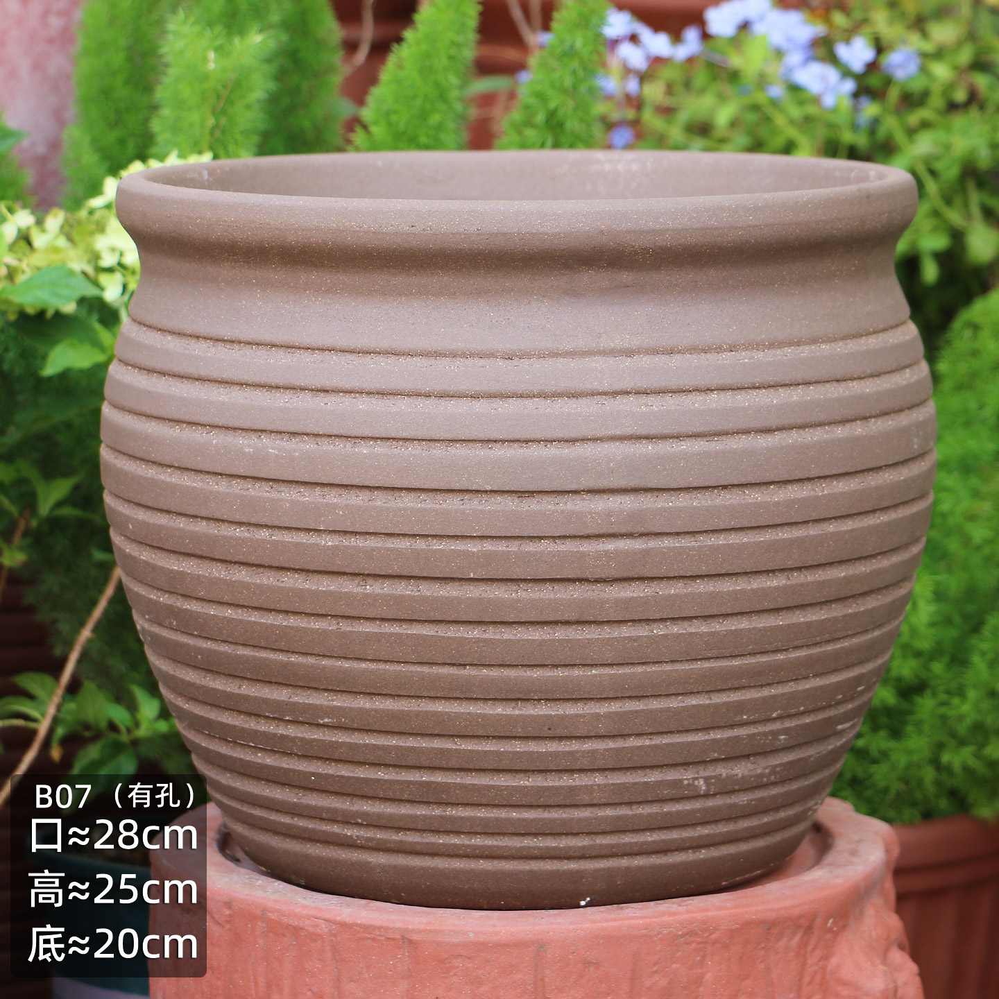 B07宜兴紫砂陶土透气三角梅花盆黑陶绿植多肉花盆 口28高25