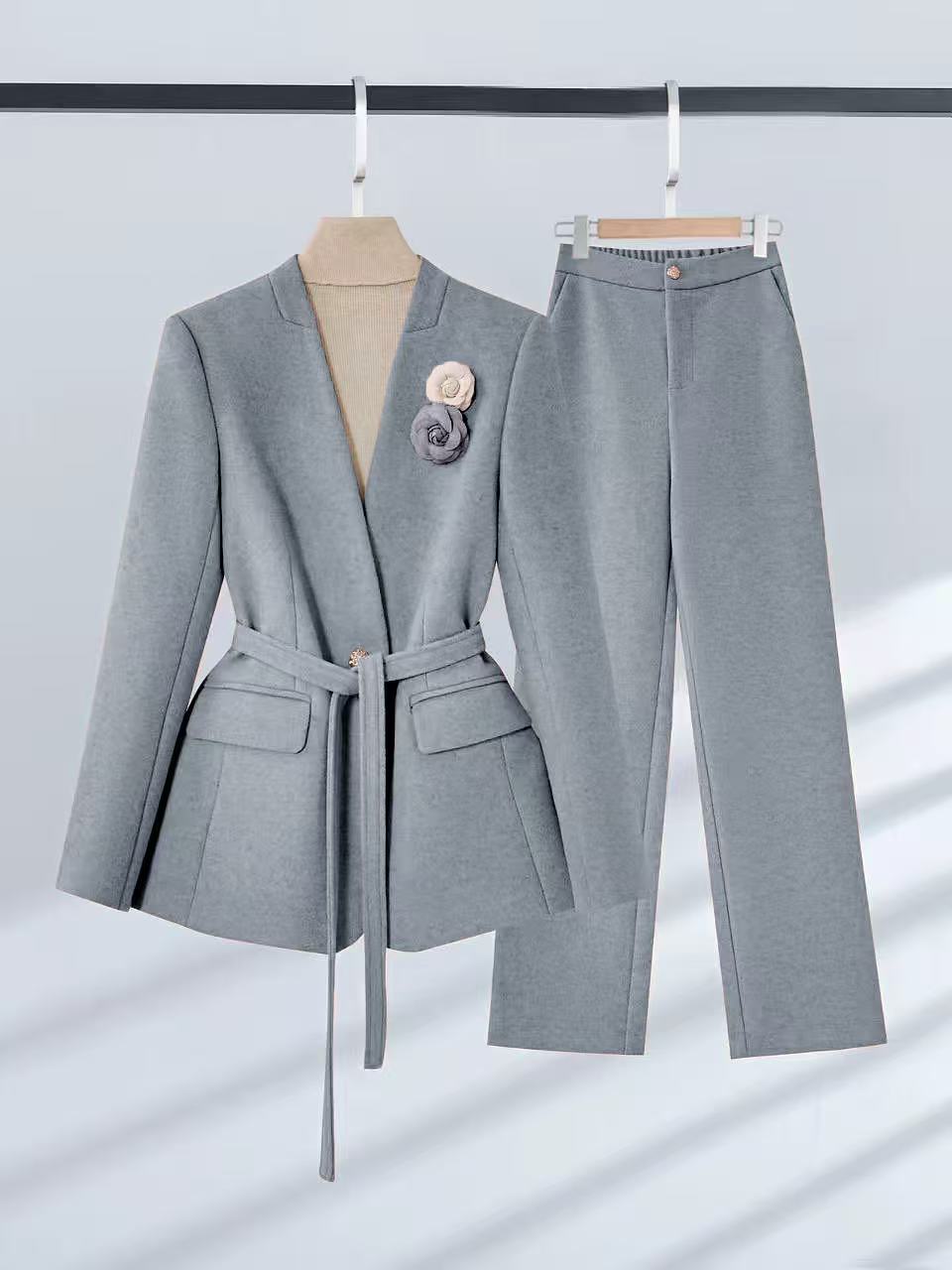 【纪朵研】8135# 气质小香风优雅西装外套阔腿裤时尚套装  