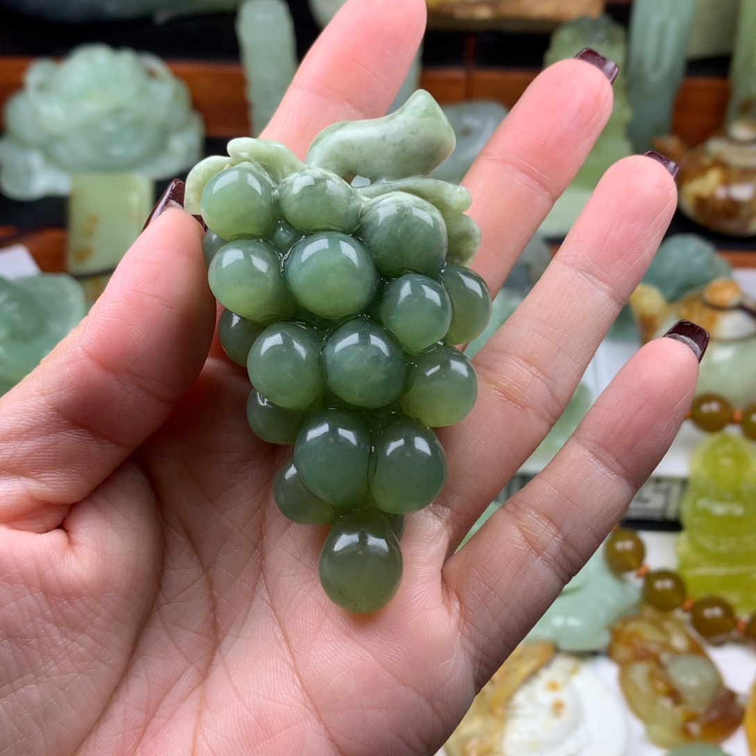 岫玉手把件未镶嵌双*堂