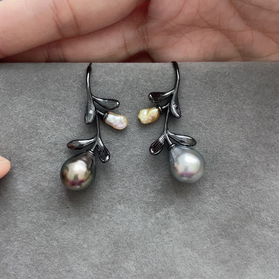 海水珍珠耳饰银S925镶嵌