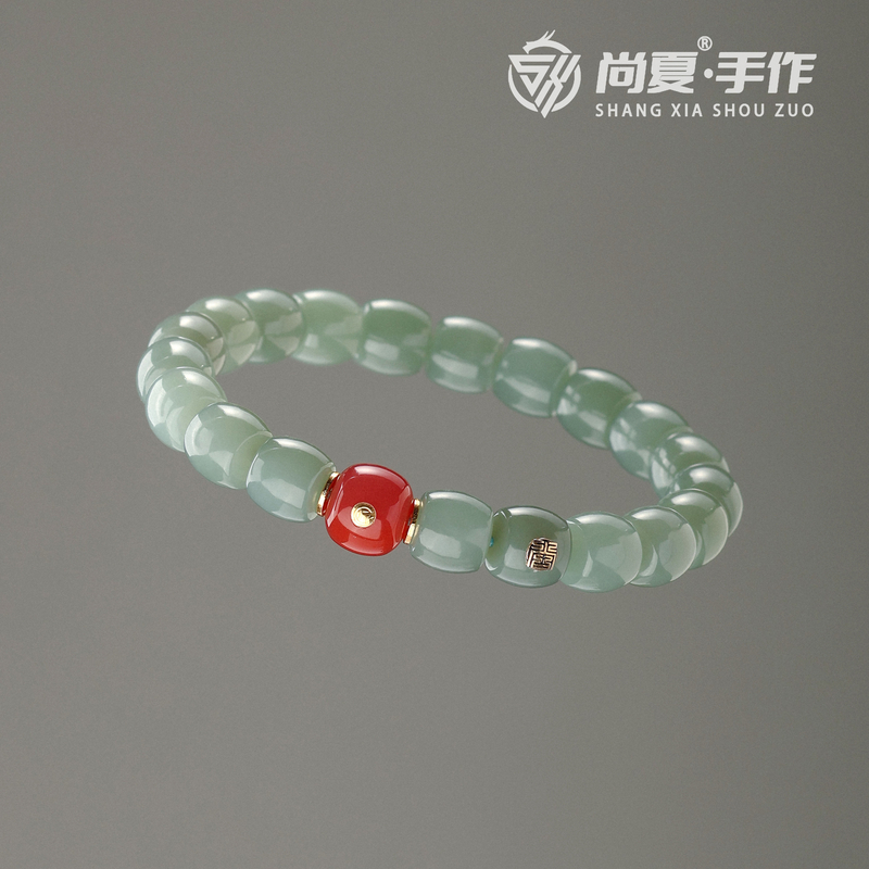 尚夏【玉系列】10MM天然和田且末蓝桶珠手串