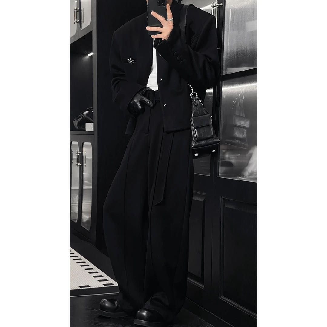 龙刀刀秋季新款潮流设计感立领夹克腰带宽松垂感长裤百搭套装