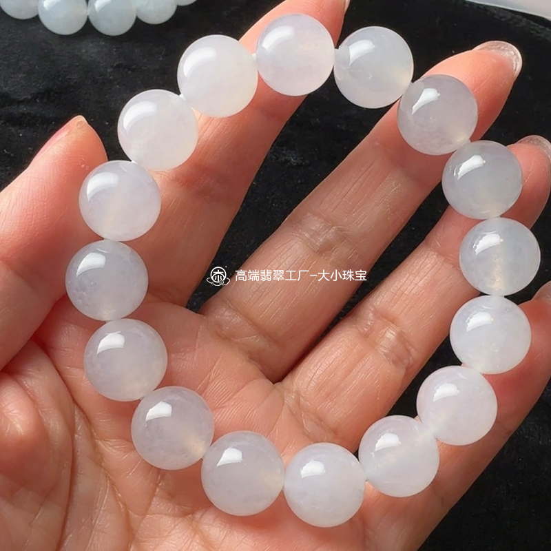 大小珠宝冰糯种白月光冰白天然翡翠珠子手串尺寸12mm16颗缅甸A货