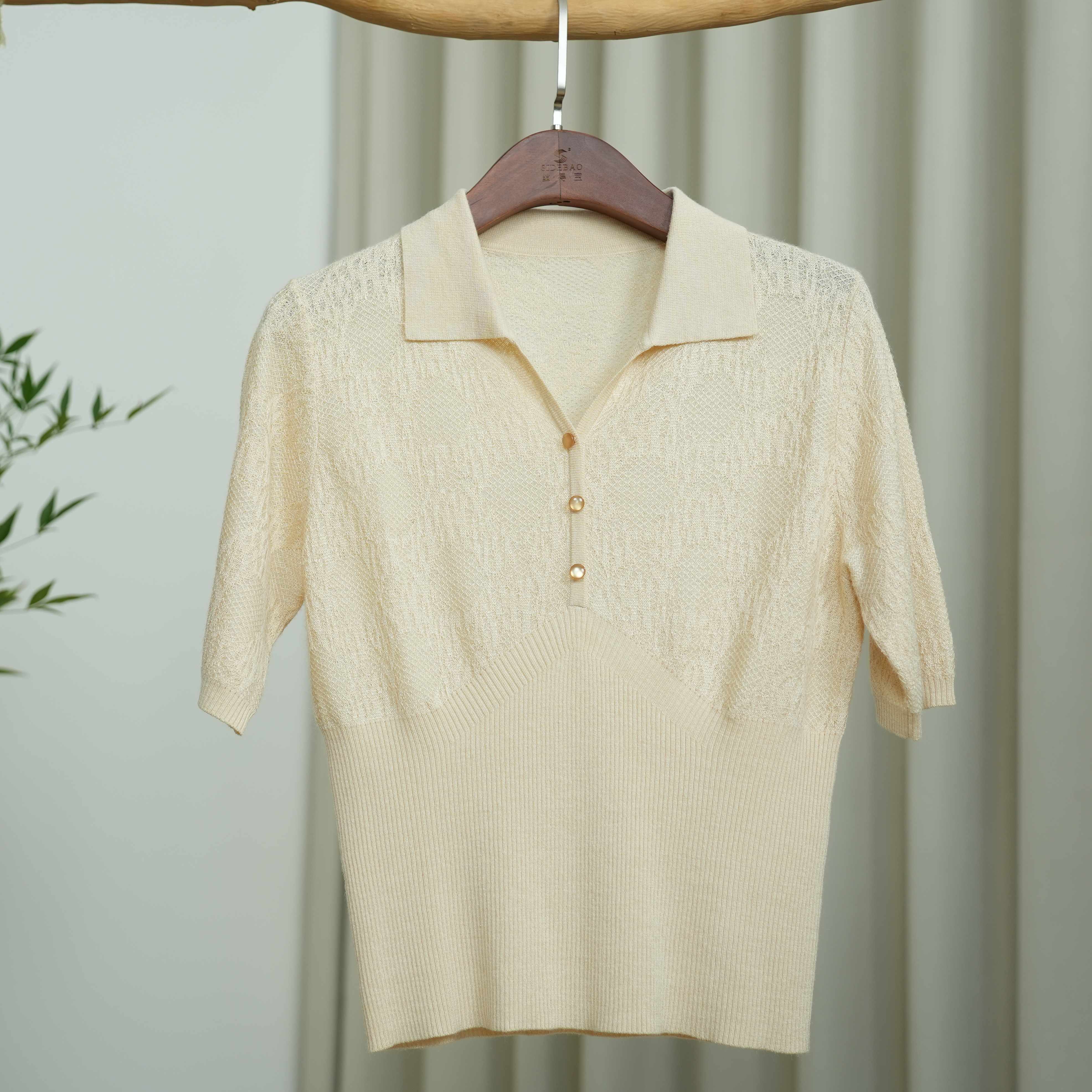 【早秋新品100%柞蚕丝】翻领半袖衫 