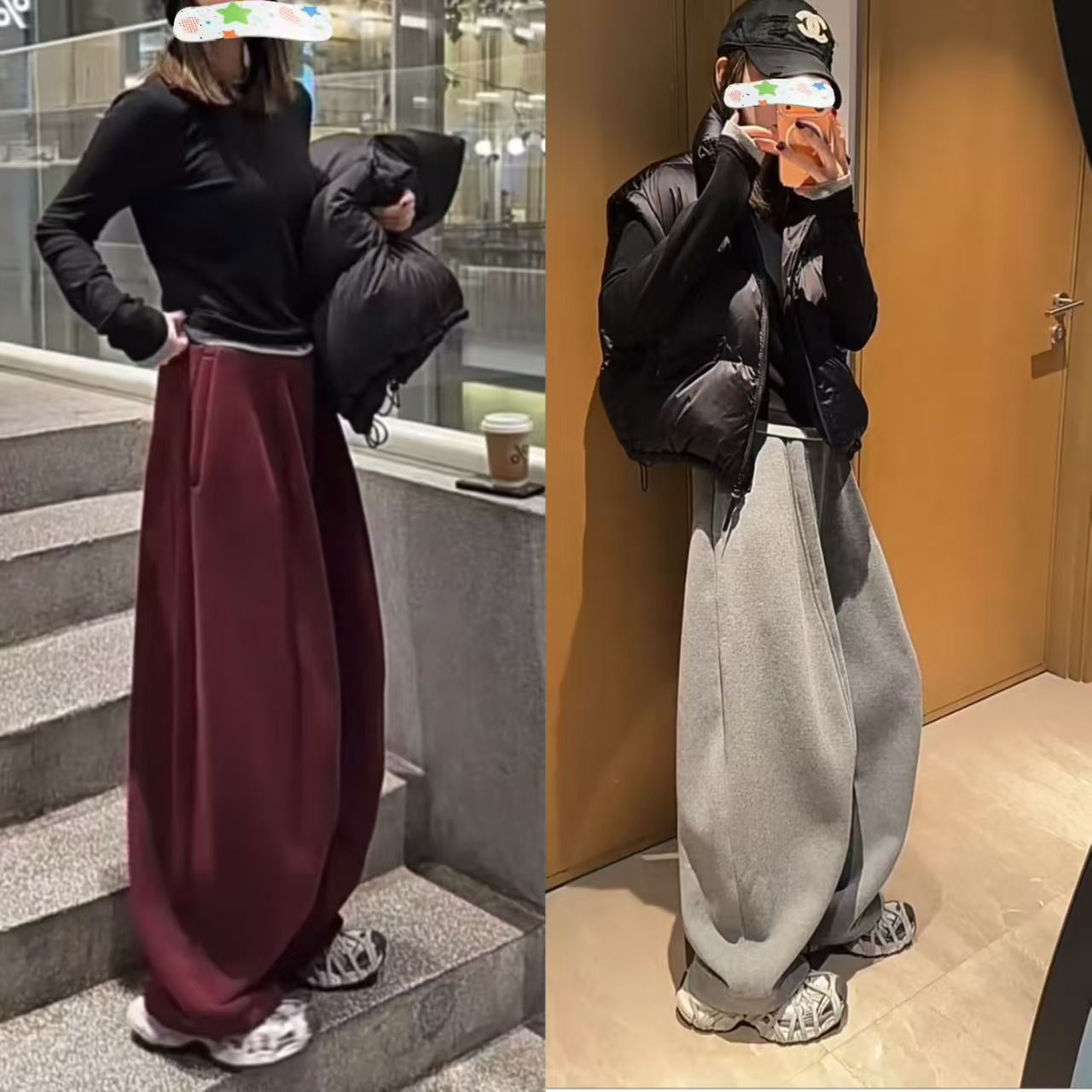 2025S欧货新款加厚加绒松紧腰宽松女冬季无廓形弯刀阔腿气球裤女