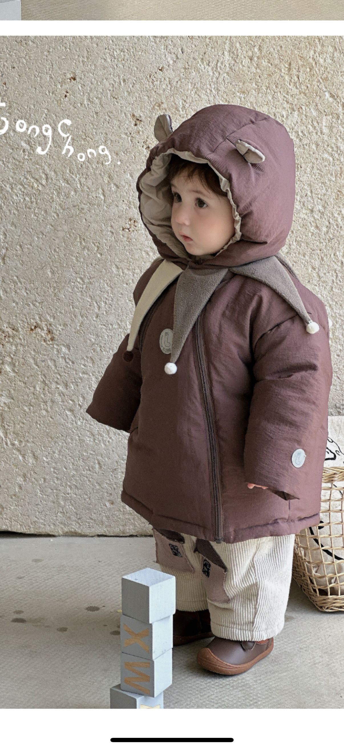 【松虫】儿童三角围巾羽绒服咖色