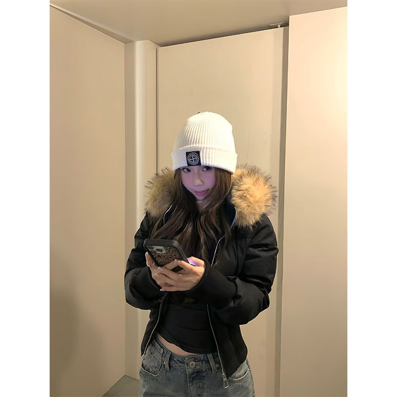 美式大毛领连帽棉服冬季新款高级感小众百搭收腰显瘦保暖棉衣棉袄