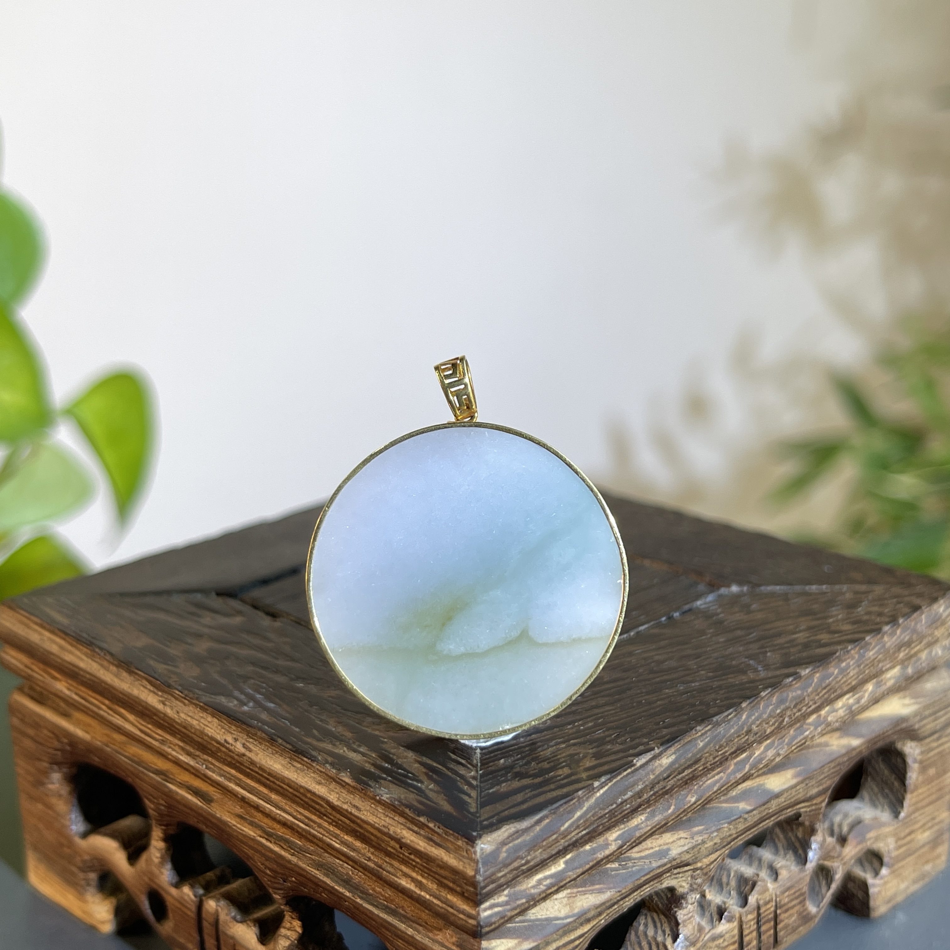 JXB11-84 天然缅甸A货翡翠 18K镶嵌无事牌