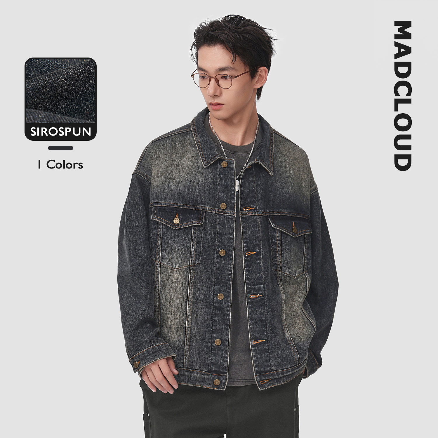 MAD官方 | 迈克罗德 美式复古经典色春秋休闲夹克深色牛仔外套男