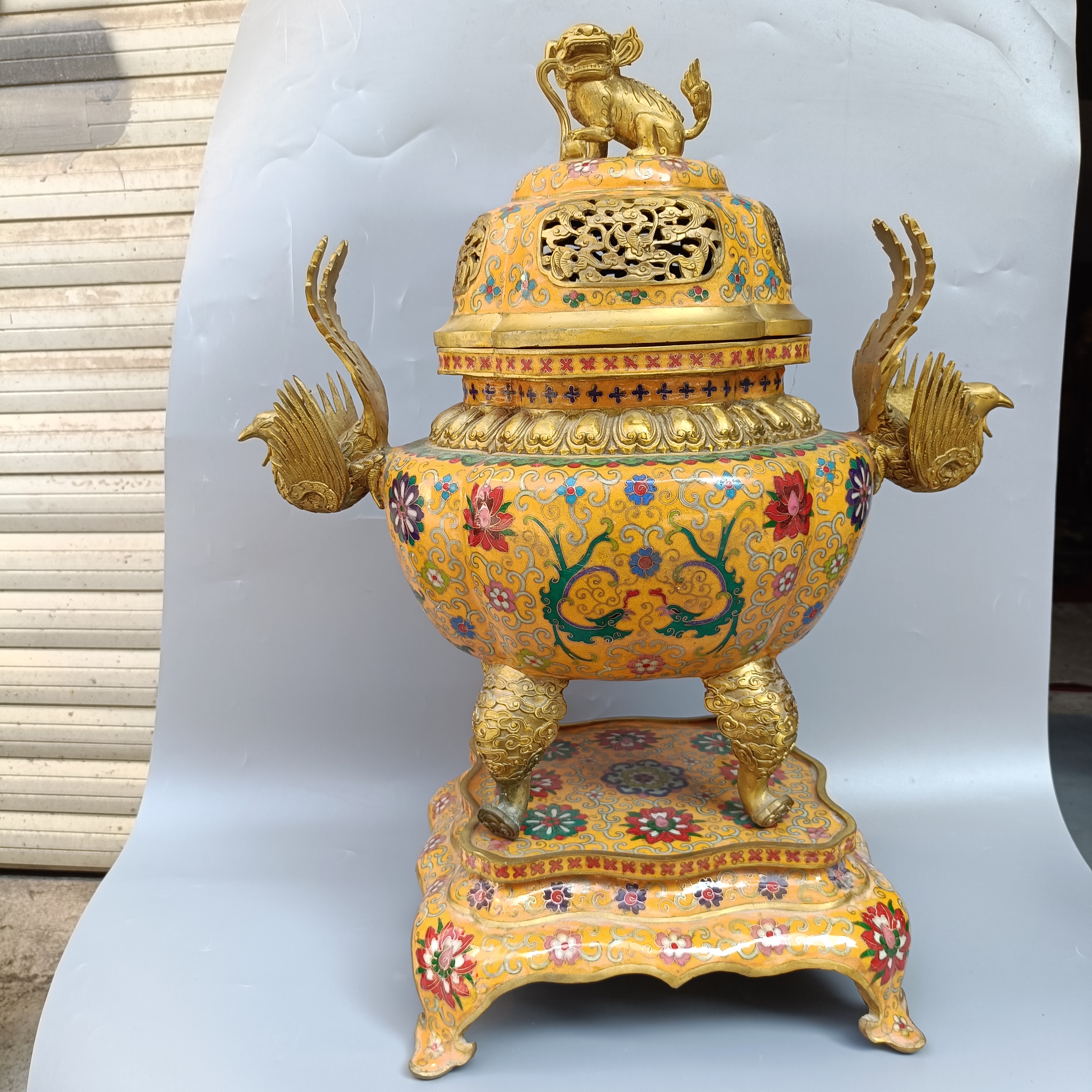 铜器，景泰蓝凤耳三层炉