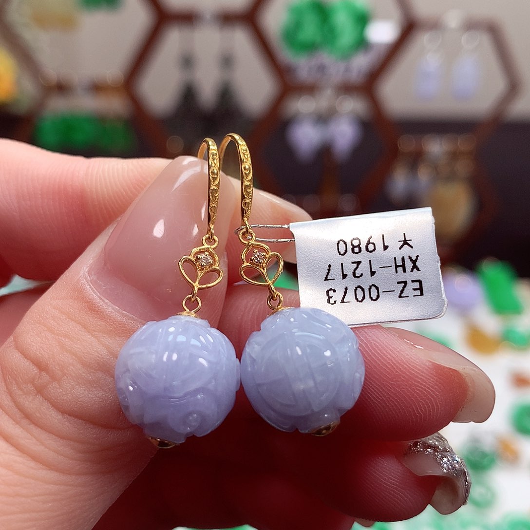 翡翠耳饰18K金镶嵌天然翡翠