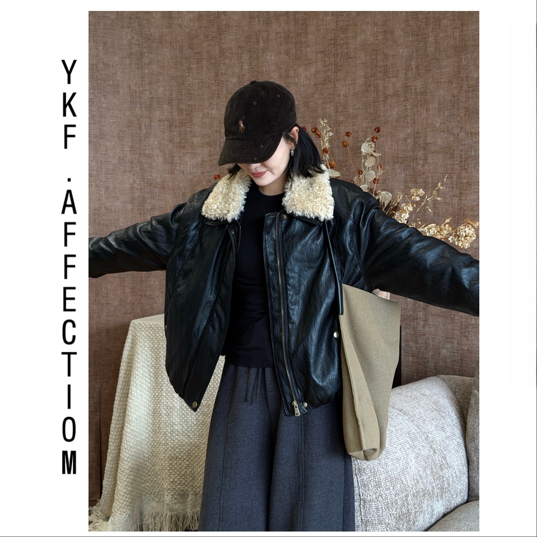 （穿一整个冬季）欧货韩系羊剪毛领（可拆卸）蛋白皮白鸭绒外套10402