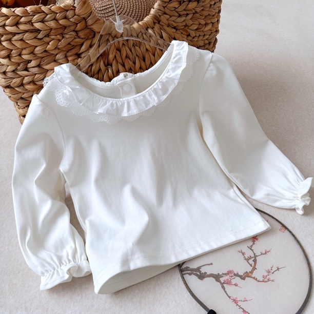1737蕾丝花边领打底衫白色女童打底衫