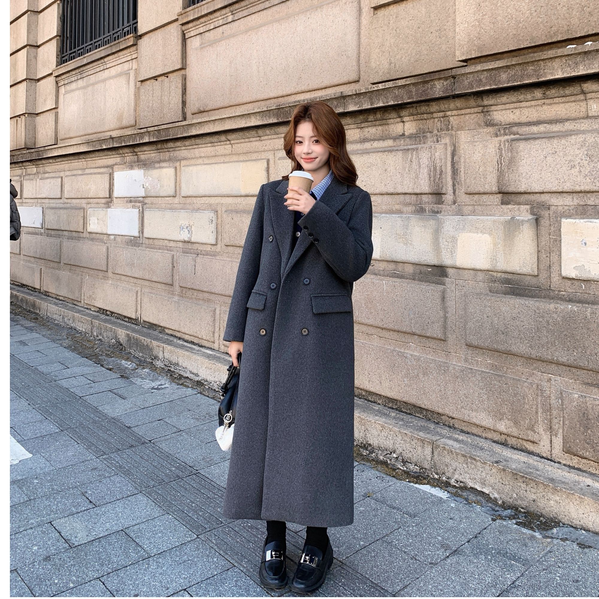 【江南姐姐2.0】2025冬季新款韩式大衣【有垫肩】直筒加棉羊毛呢外套