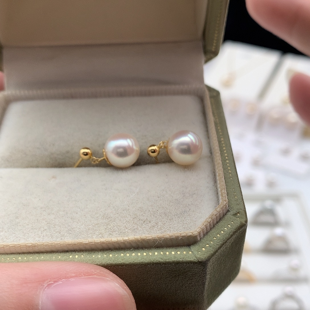 耳饰海水珍珠18K金镶嵌7.5-8mm ak