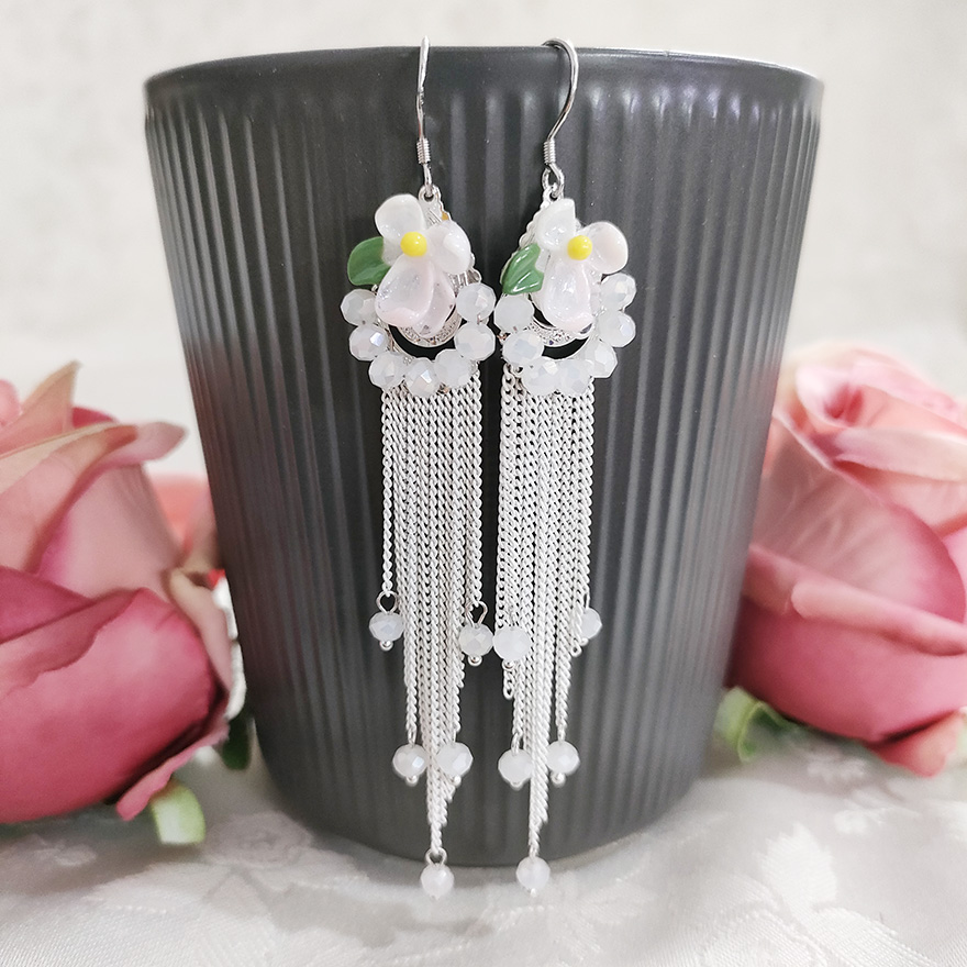 铜合金耳饰 民族风手工气质花瓣长流苏耳环1810