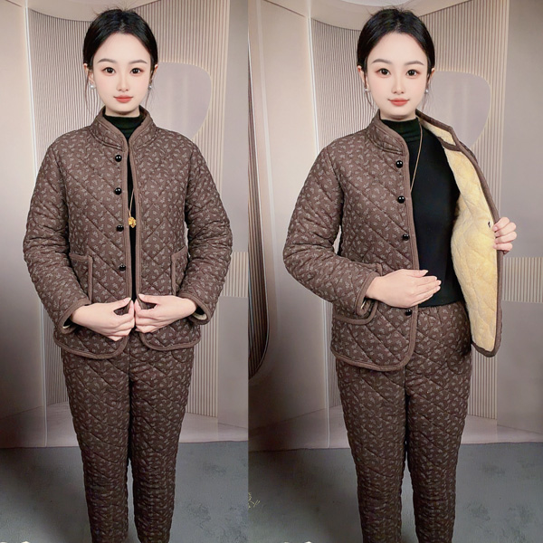 冬季新款加绒加厚女士中老年女装休闲风家居服外套时尚