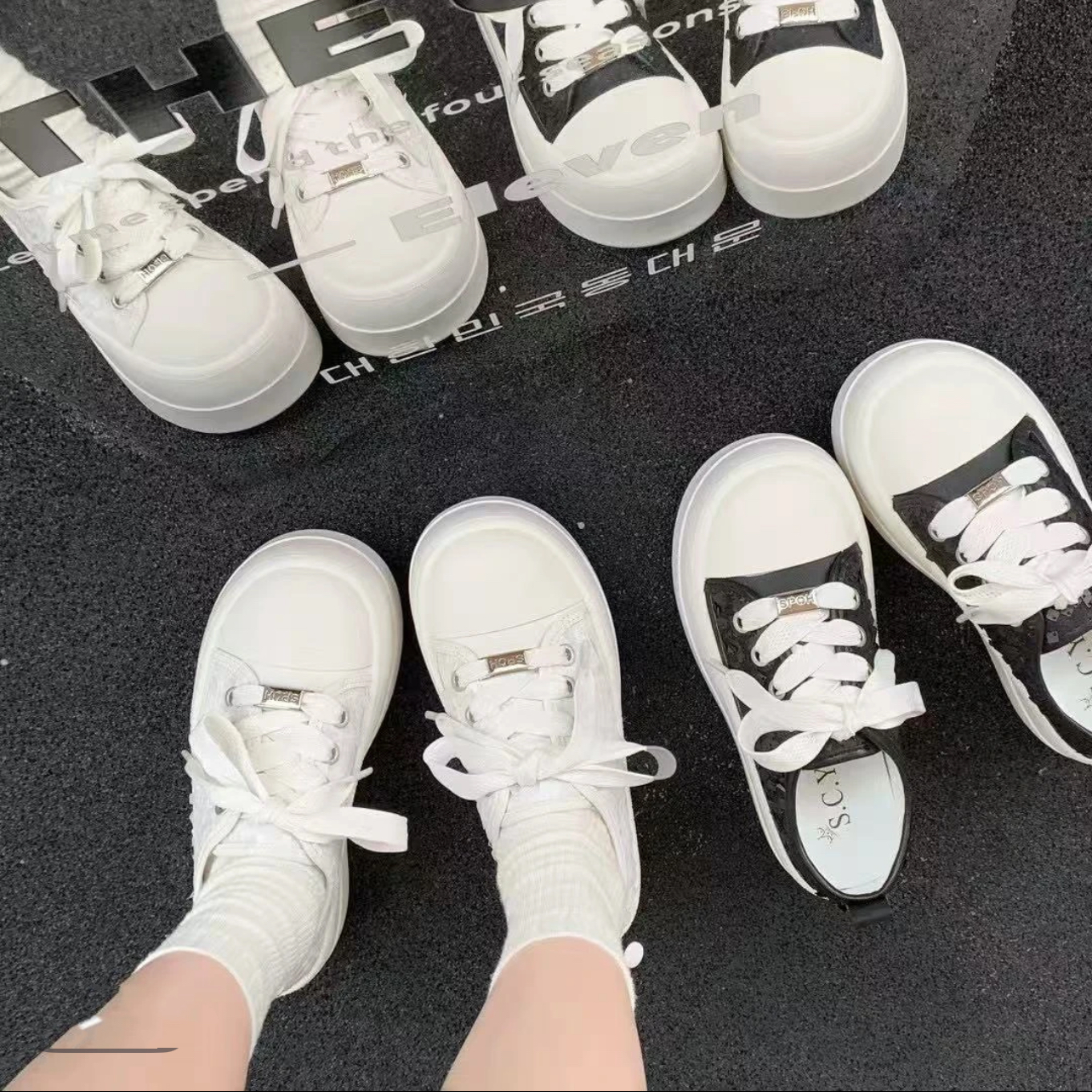 很轻很软）百搭丑萌圆头厚底流行松糕板鞋女5605