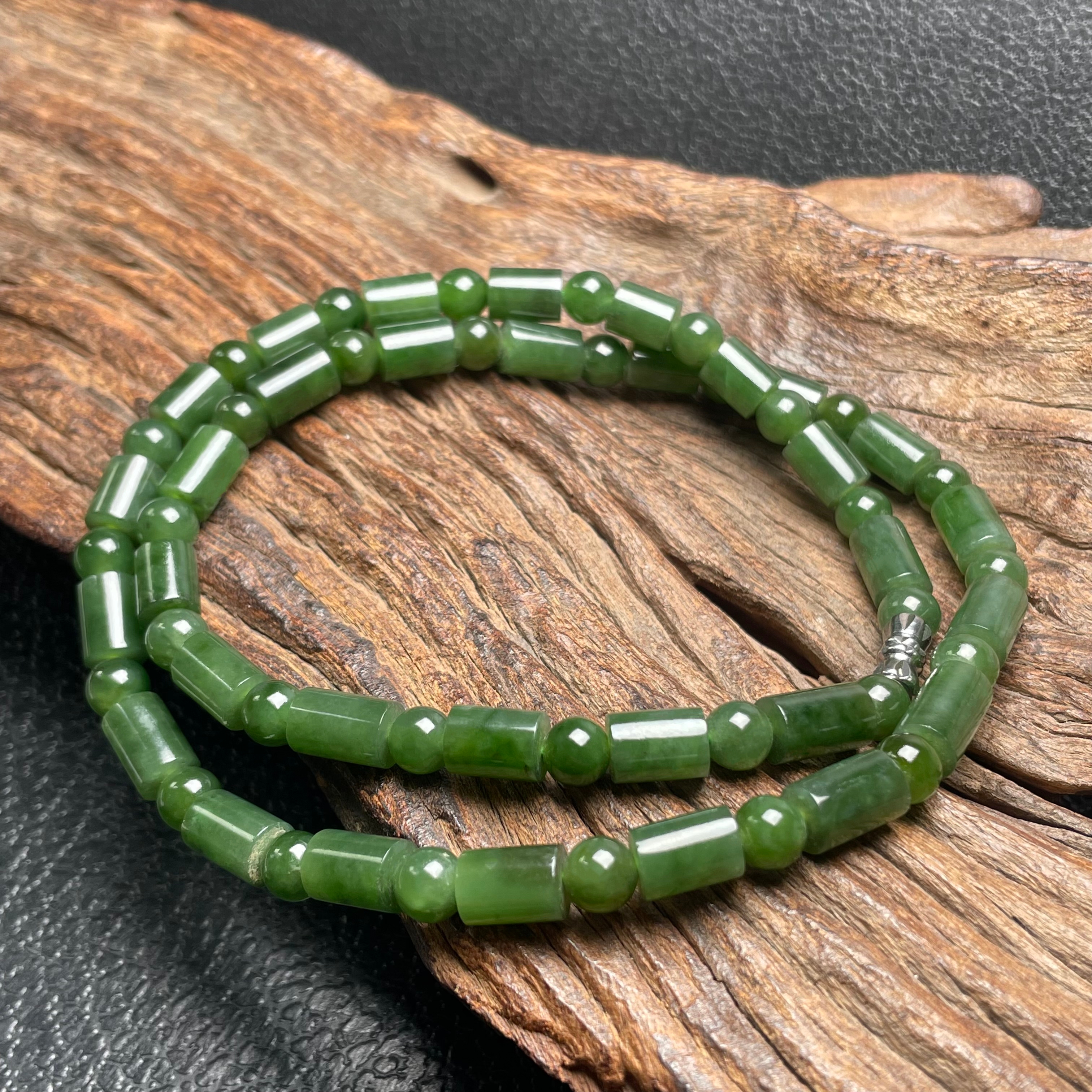 【迈越珠宝】天然和田玉碧玉阳菠菜绿竹节项链妈妈链长链气质时尚