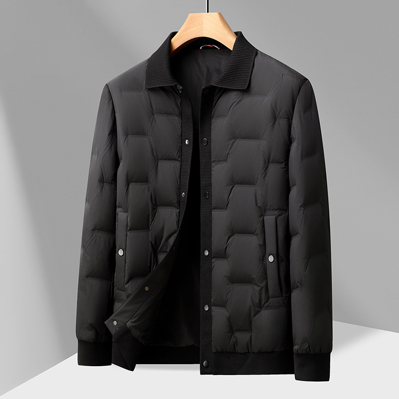 《胖之家》冬季新款男式大码宽松休闲翻领夹克羽绒男式加厚保暖外套