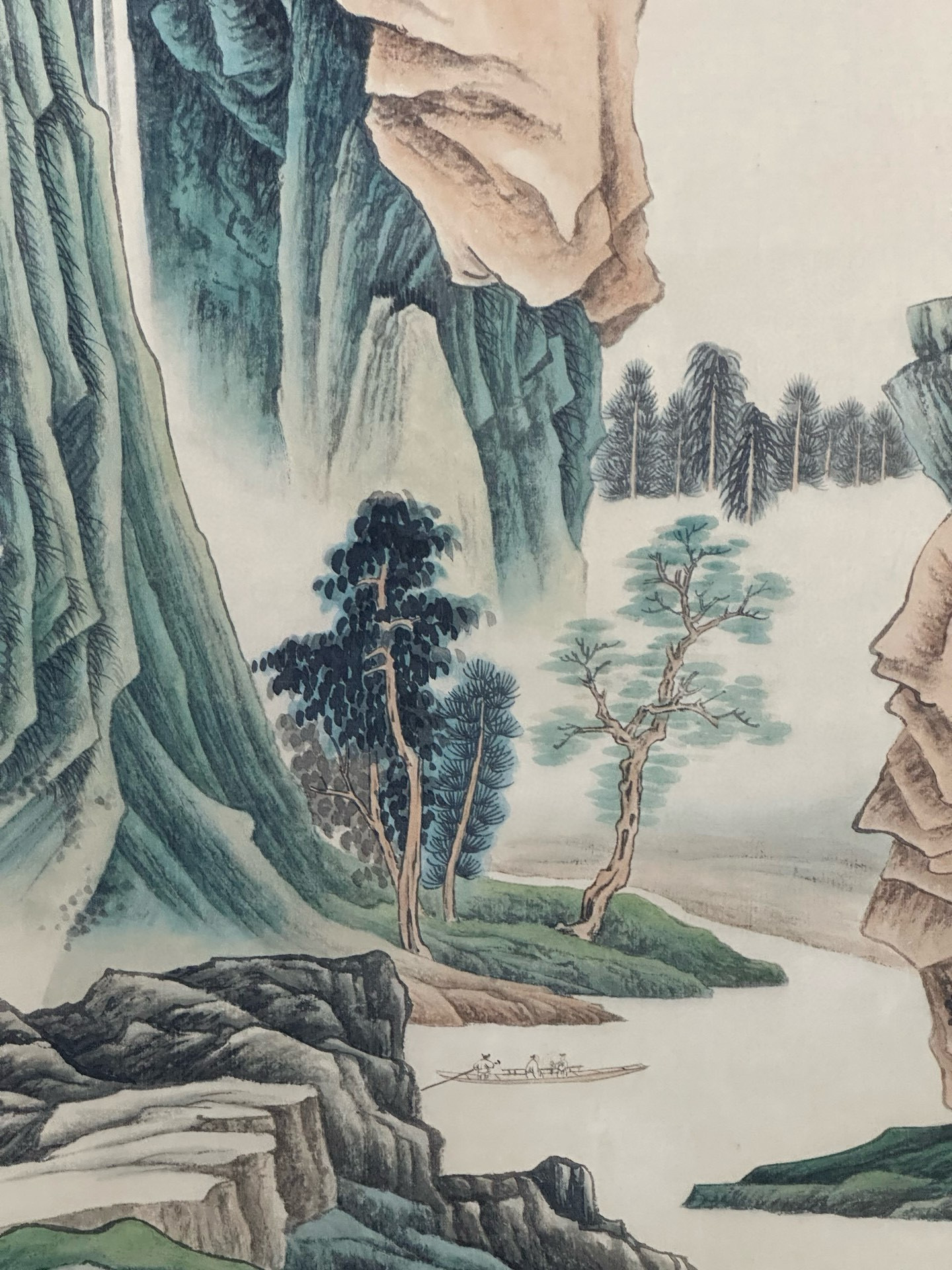 中式高山流水青绿风格山水画适合客厅办公室玄关茶室装饰