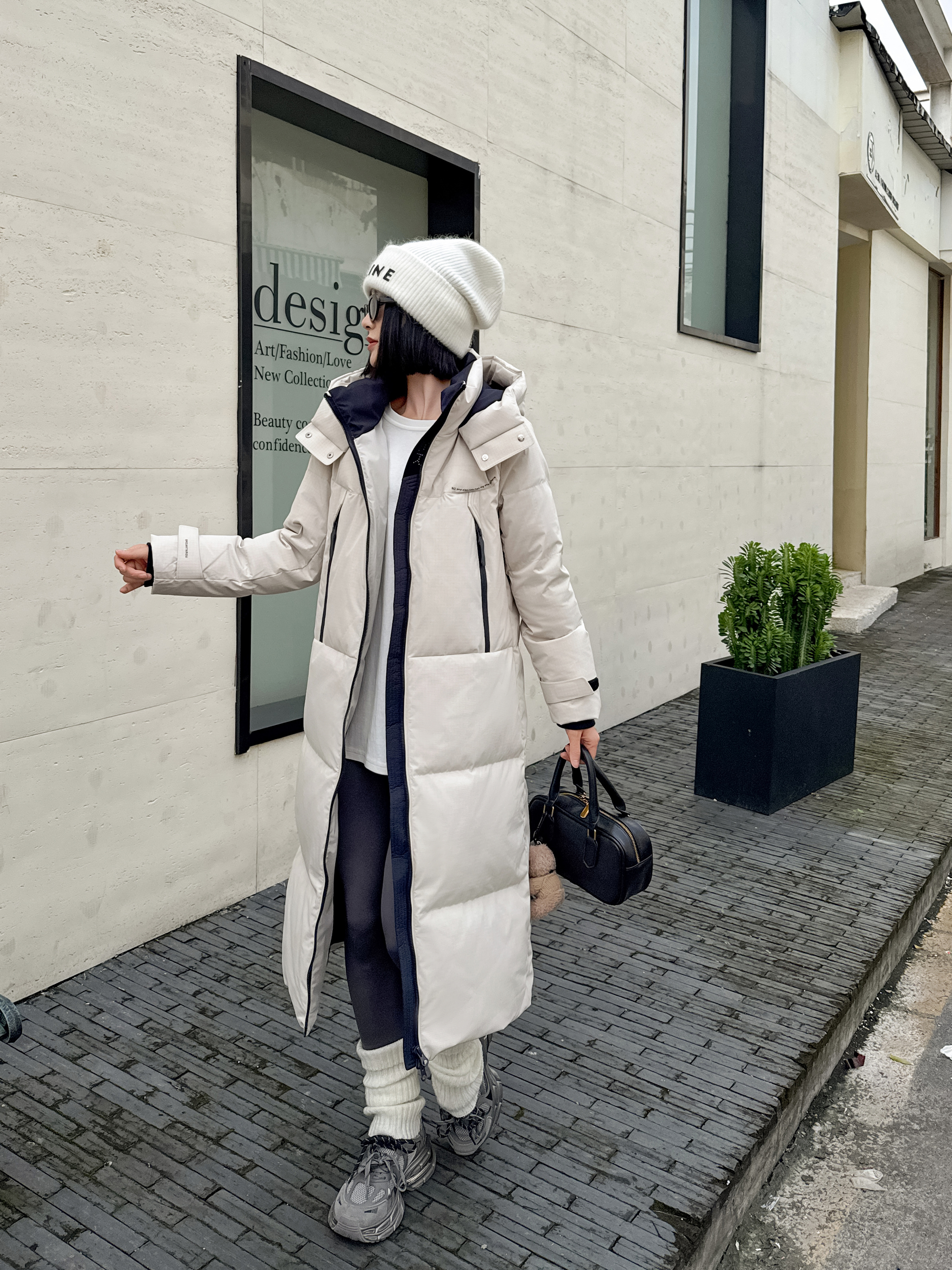 厚款户外防风羽绒服连帽加厚保暖冬季圆领白色羽绒服86203