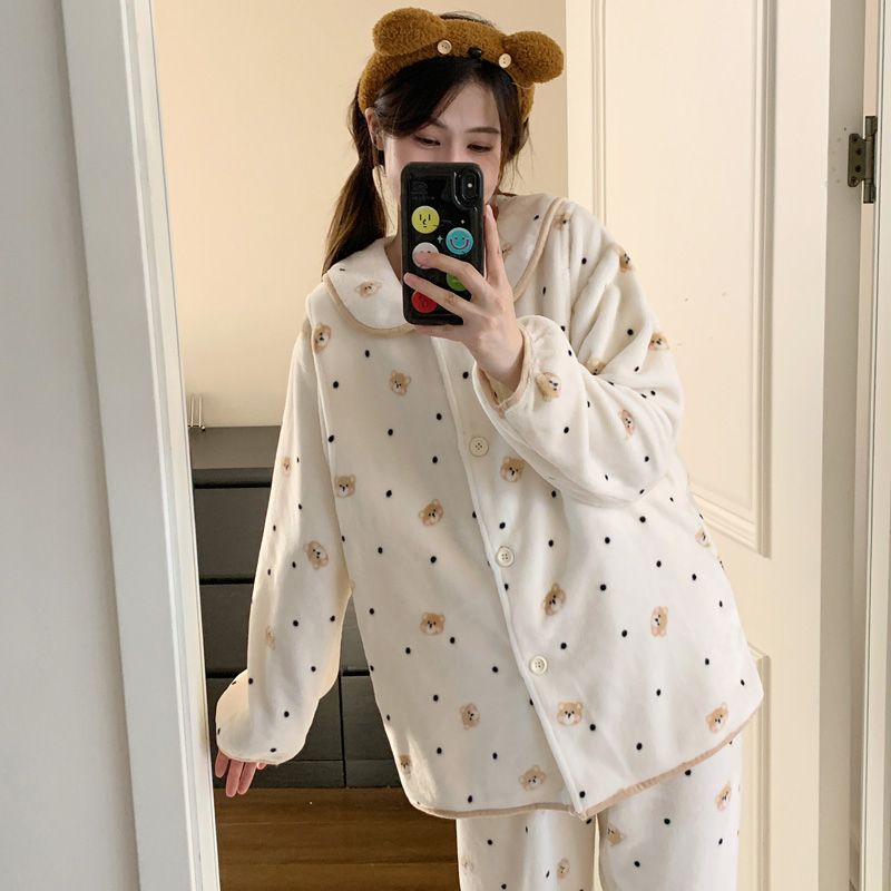 秋冬保暖月子服产后加绒加厚喂奶哺乳睡衣孕妇产妇套装冬天季