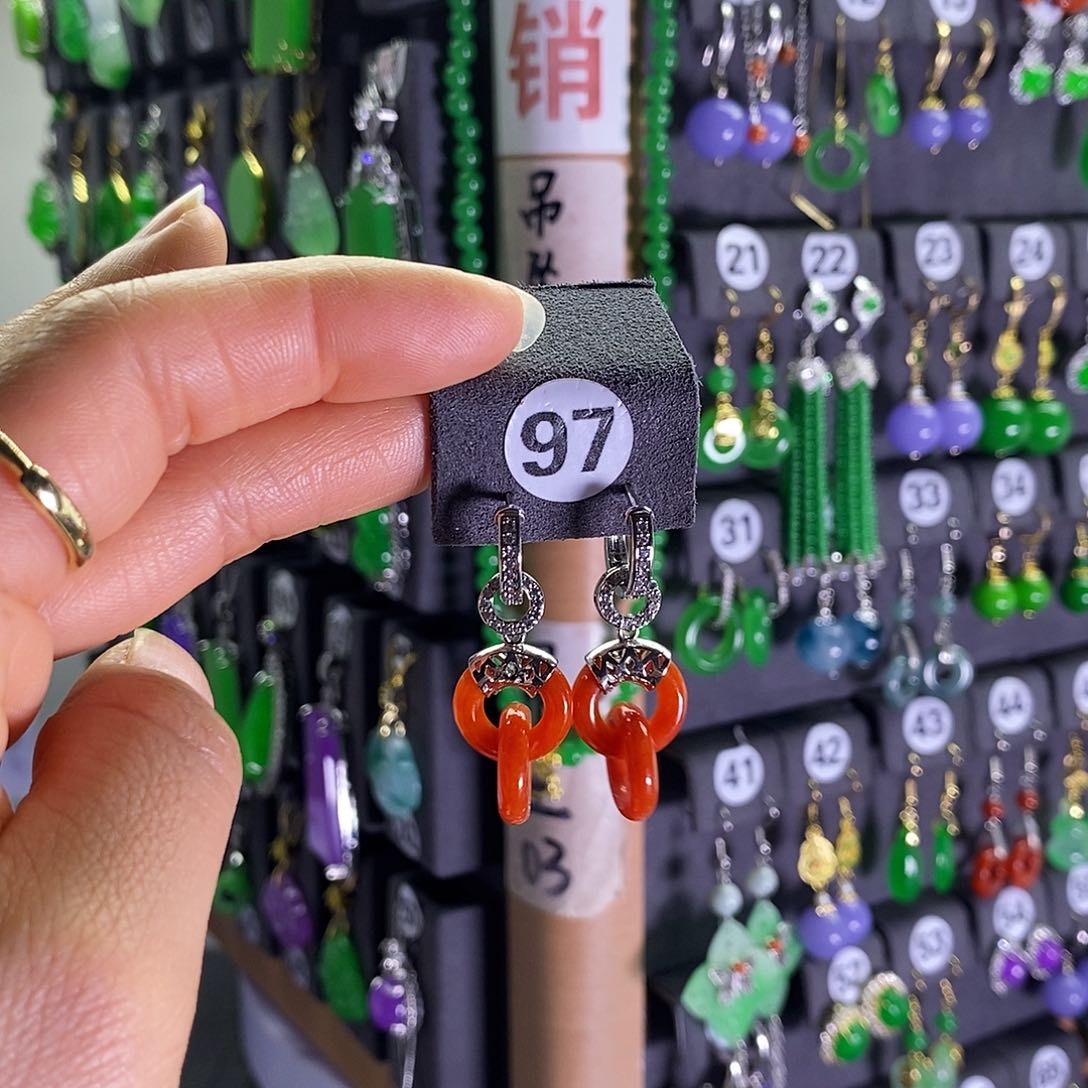 银S925镶嵌翡翠耳饰97