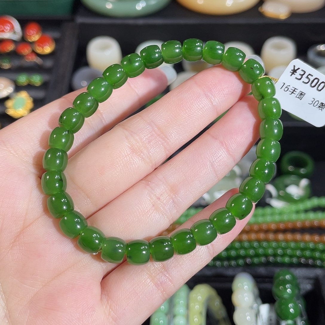 和田玉（碧玉）未镶嵌手串卡6 碧玉直切极限弧手串