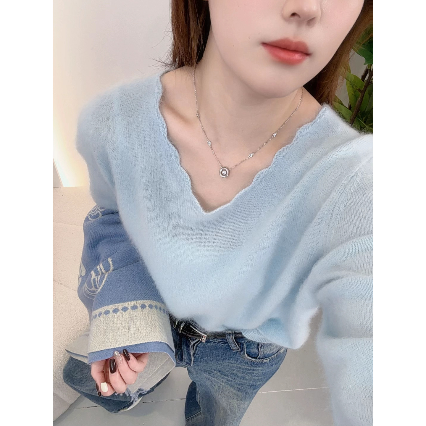 25冬季新款 羊绒羊毛拉绒小清新V领套头款-6629