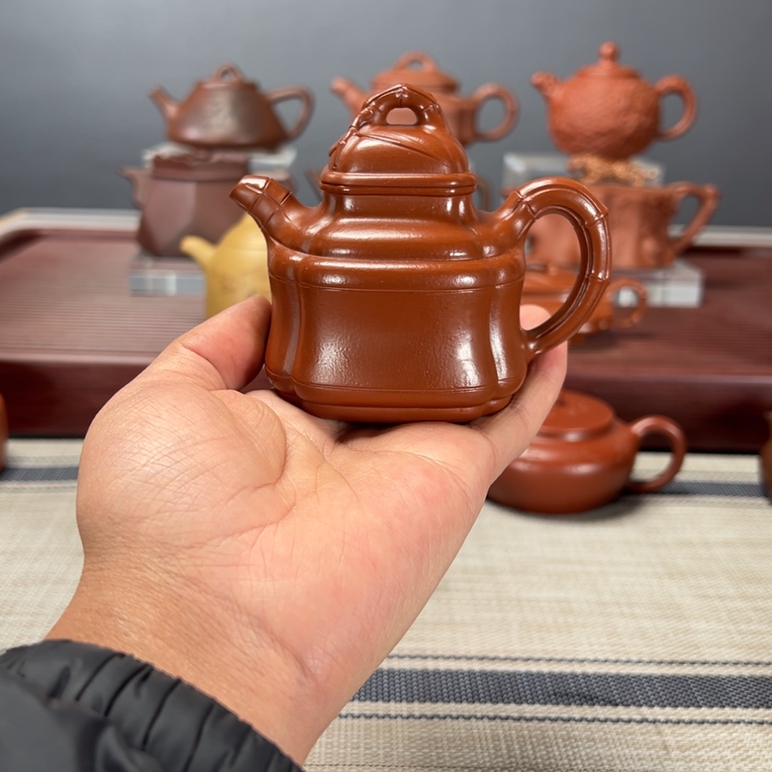 紫砂茶壶山*四方竹鼎150CC朱泥