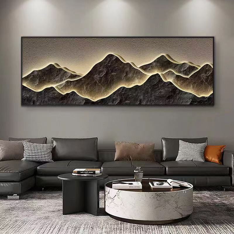 【云尚】背靠金山晶瓷客厅装饰画流体工艺沙发背景墙挂画山70200