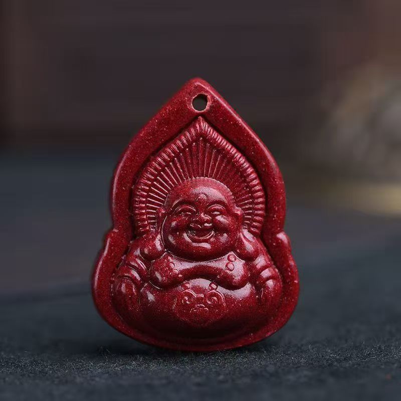 天然辰砂天然朱砂佛弥勒佛吊坠项链女紫金砂笑佛大肚佛