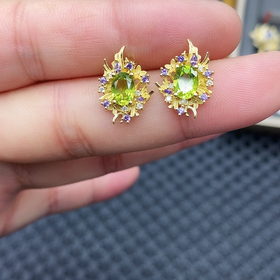 耳饰银S925镶嵌橄榄石