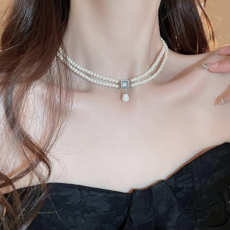 纯铜锆石项链 真*金电镀渐变锆石珍珠编织项链