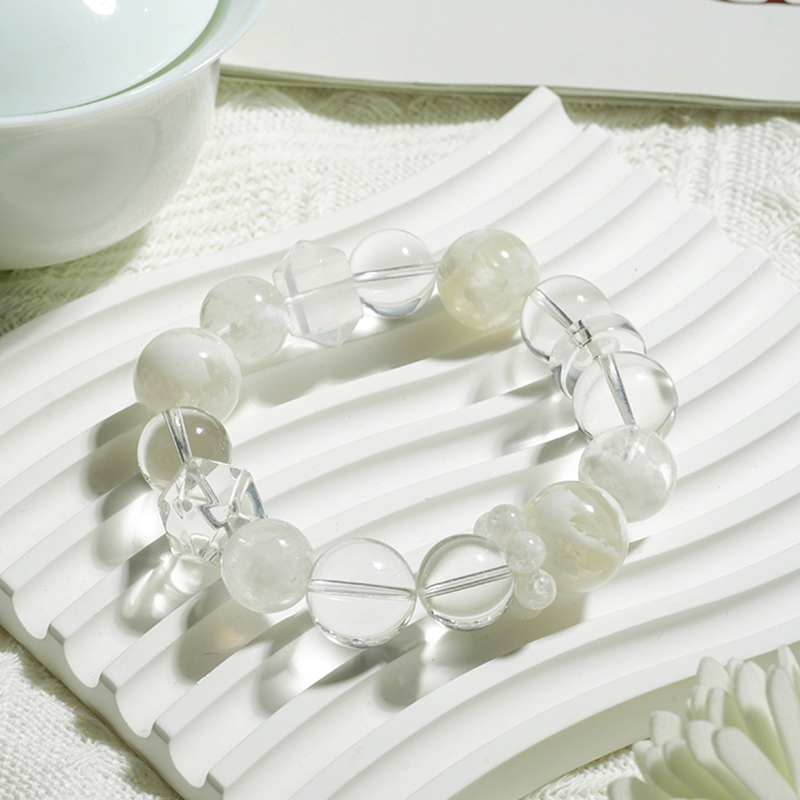 天然白水晶雪花幽灵原创设计款时尚百搭水晶手串