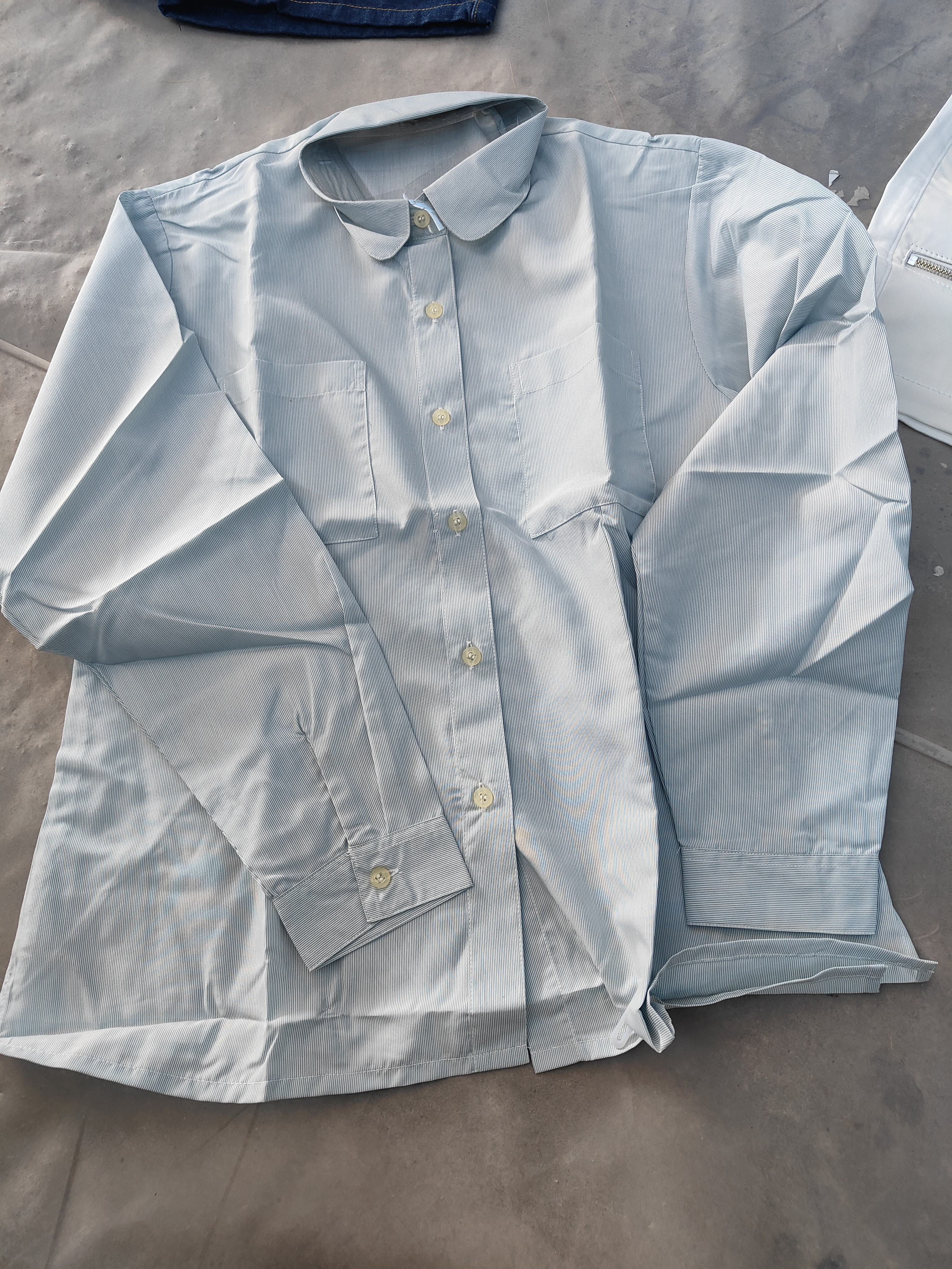 女士牛仔韩版休闲复古长袖百搭翻领时尚衬衣衬衫日系可爱