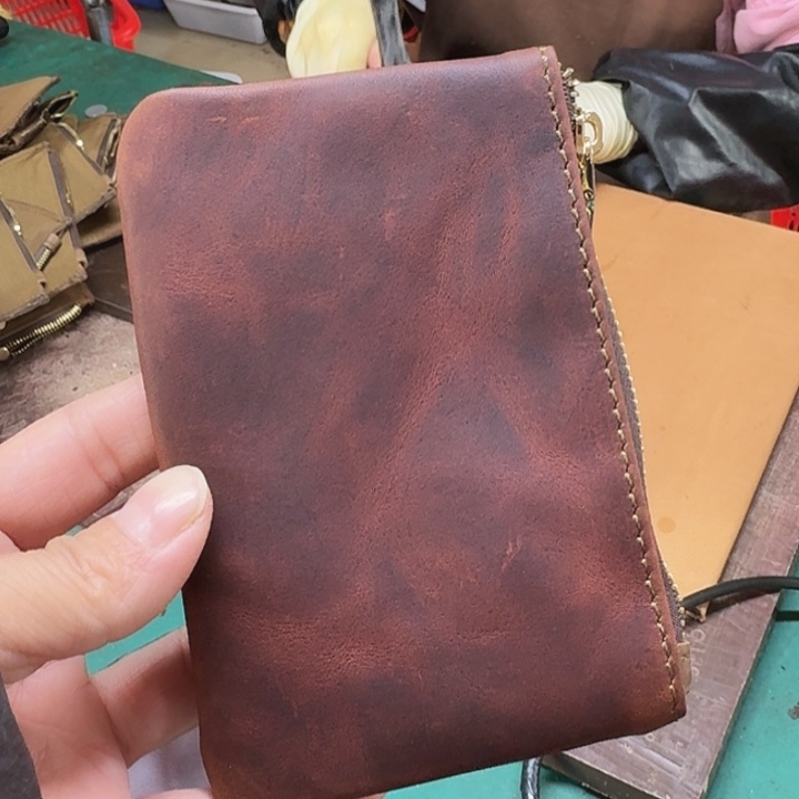 真牛皮零钱包红棕色
