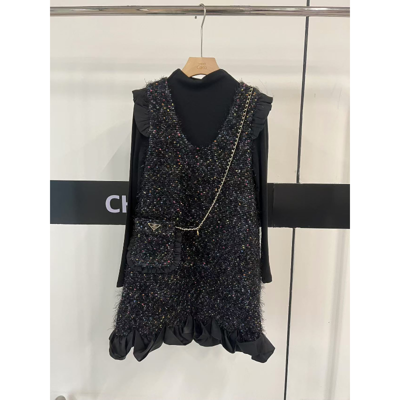 KEY# 设计师款~高定荷叶边气质真两件连衣裙v16