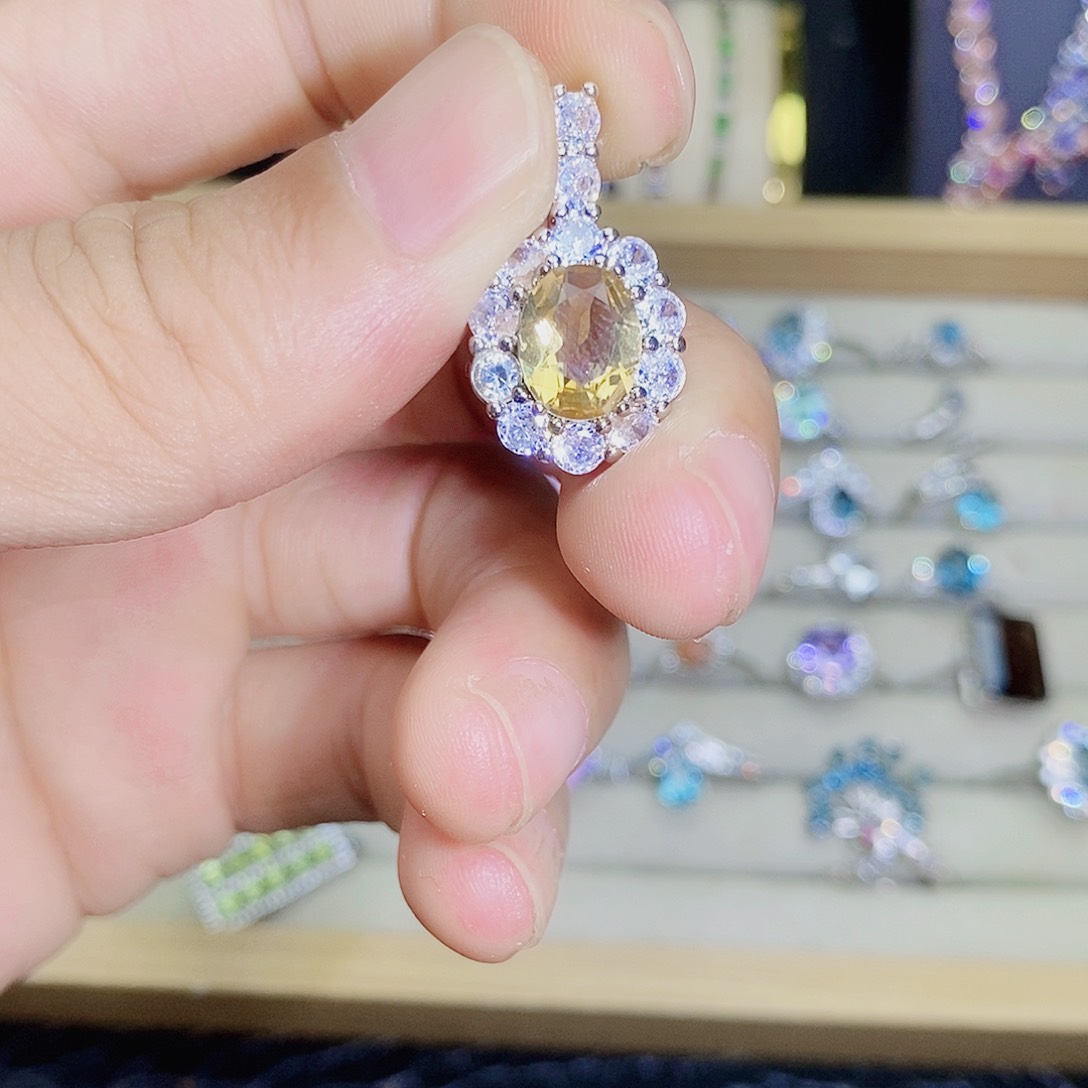 吊坠(不含链)银S925镶嵌黄晶