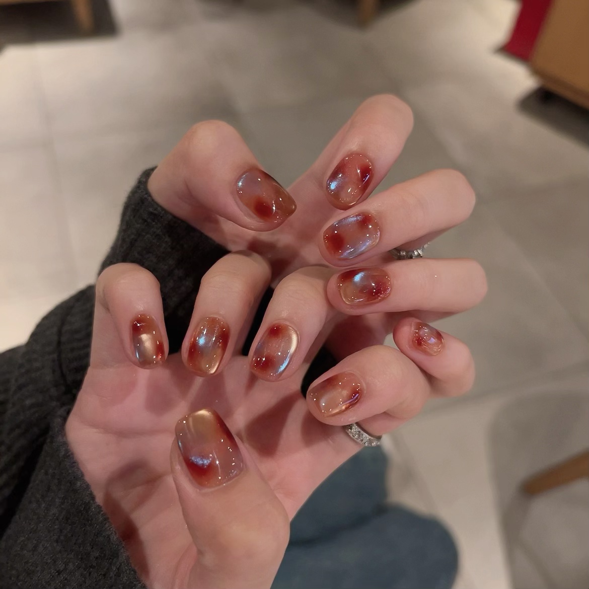 【秘境琥珀】秋冬氛围感琥珀追光猫眼纯手工穿戴甲