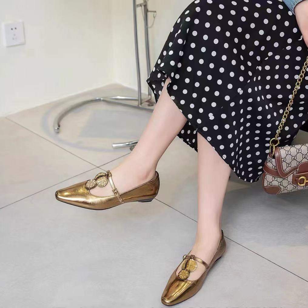 C1690 古铜色 时尚方头舒适低跟玛丽珍浅口女单鞋