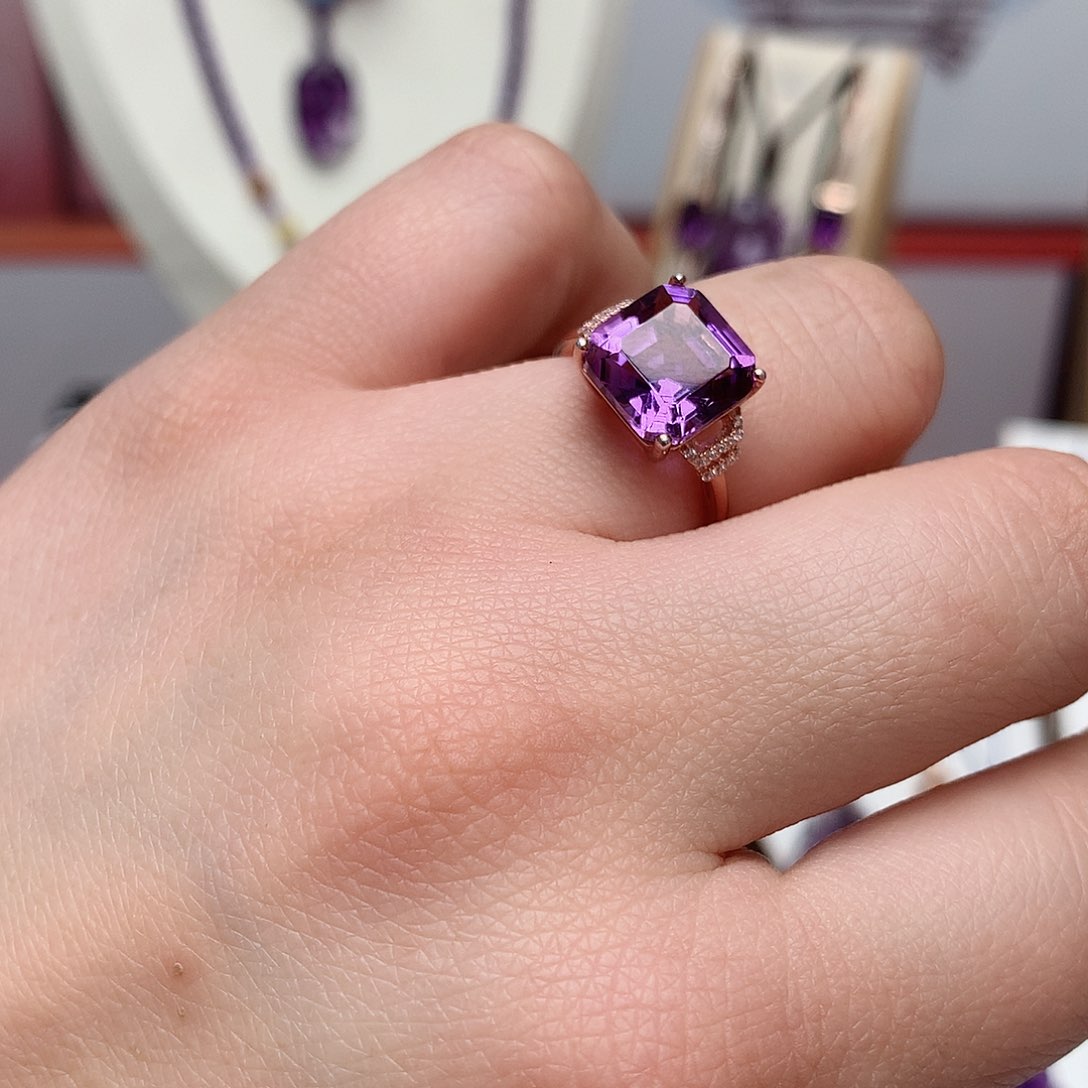 紫晶方糖戒指银S925镶嵌