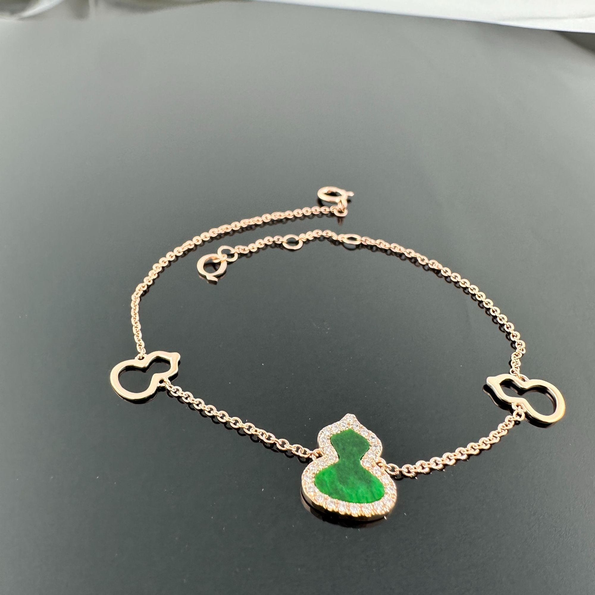 18K翡翠葫芦手链（精工）满钻绿色