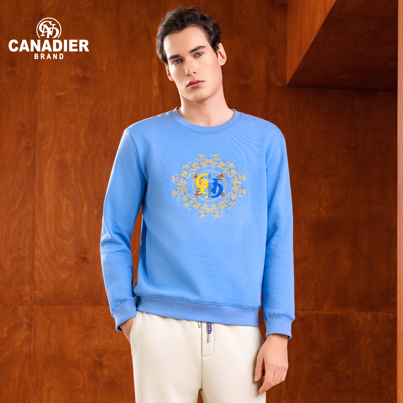 [奥钻刺绣]CND卡纳狄尔男装秋冬新品欧货棉感串珠绣钻保暖绒卫衣