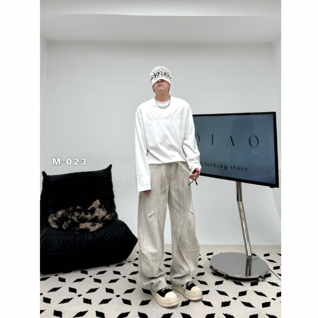 腔调秋季裤拼接复古脏脏裤2025男士韩版直筒裤流行宽松休闲裤MO23